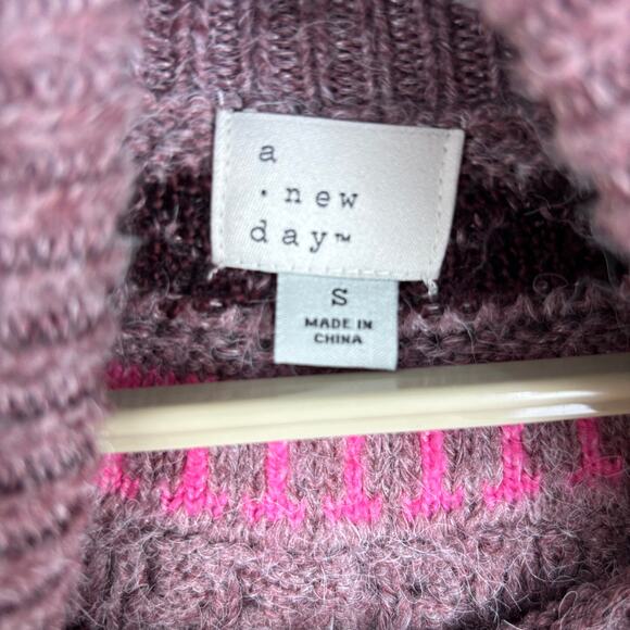 A New Day Fair Isle Turtleneck Sweater Small Oversized purple pink - Picture 6 of 7